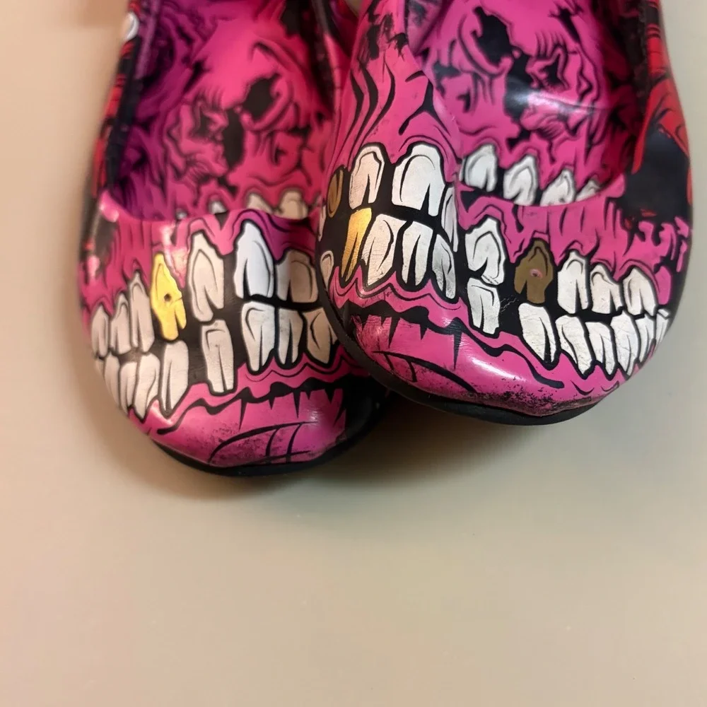 Y2K Rare Iron Fist Pink Zombie Skull Ballet Flats Bow Detail Scene